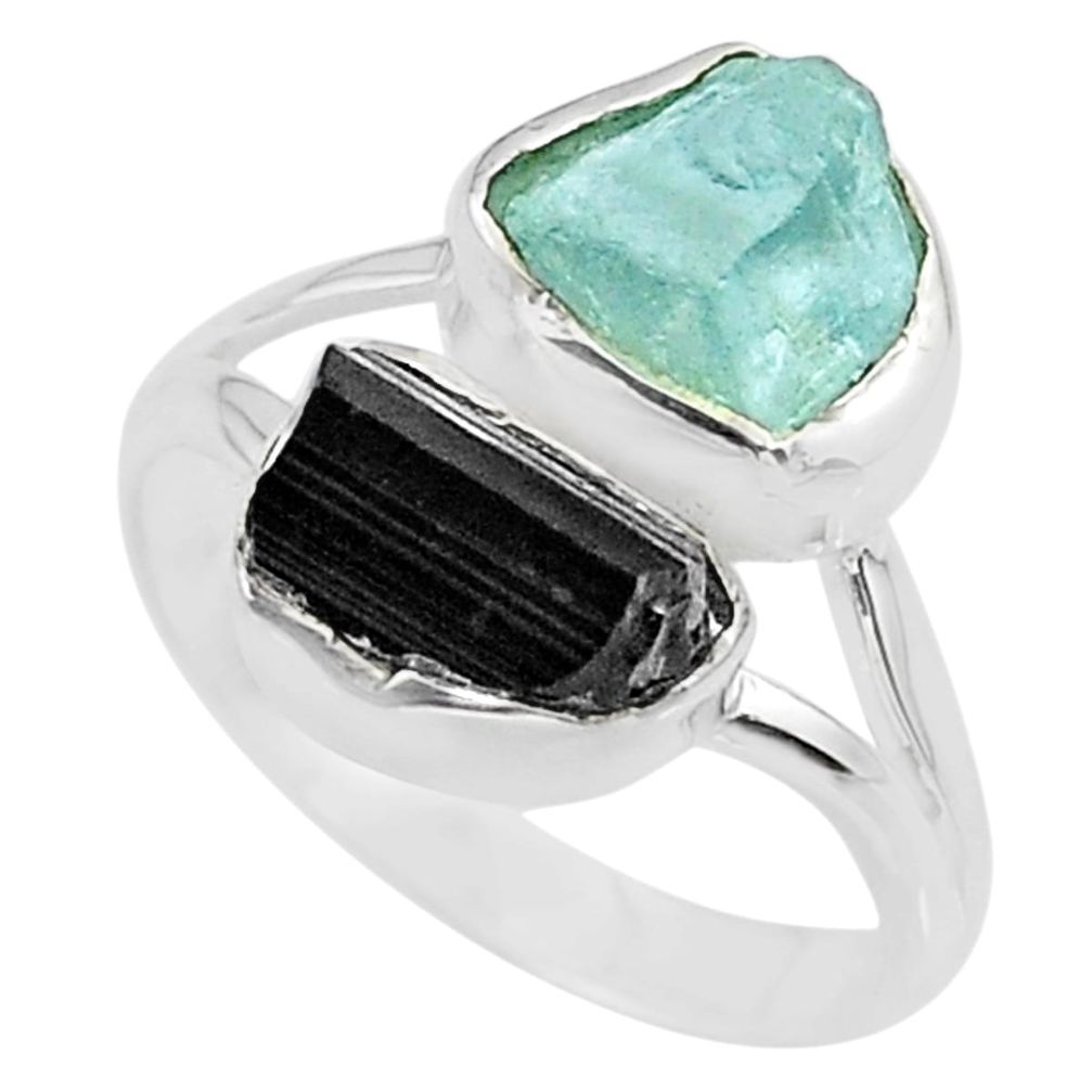 9.98cts natural aquamarine rough tourmaline rough 925 silver ring size 9 t36771