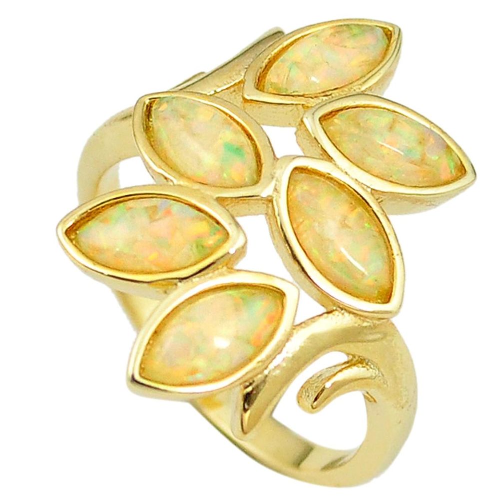 Natural australian opal (lab) 925 silver 14k gold ring size 9.5 a61142 c14985
