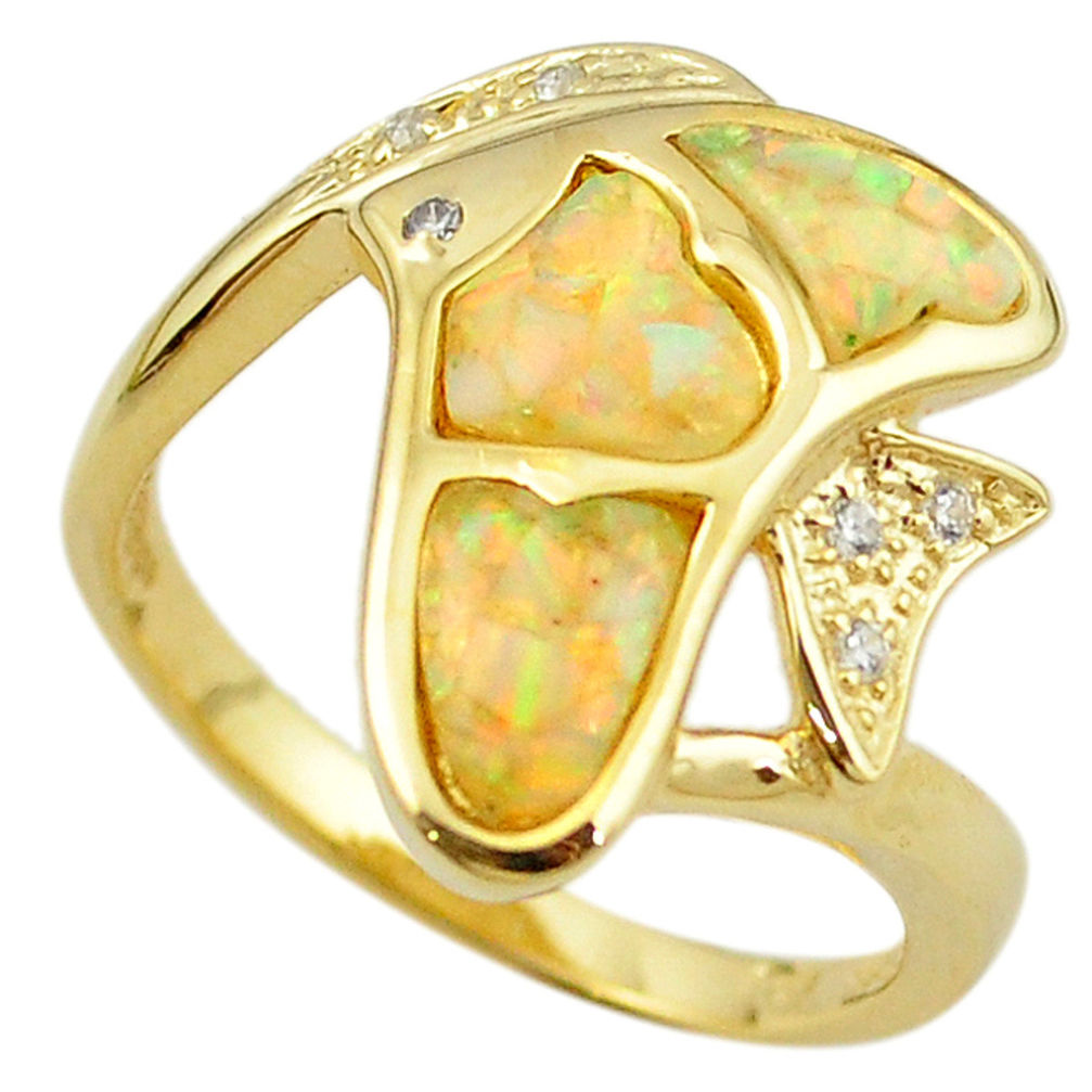 LAB Natural australian opal (lab) 925 silver gold fish ring size 9.5 a61130 c15124