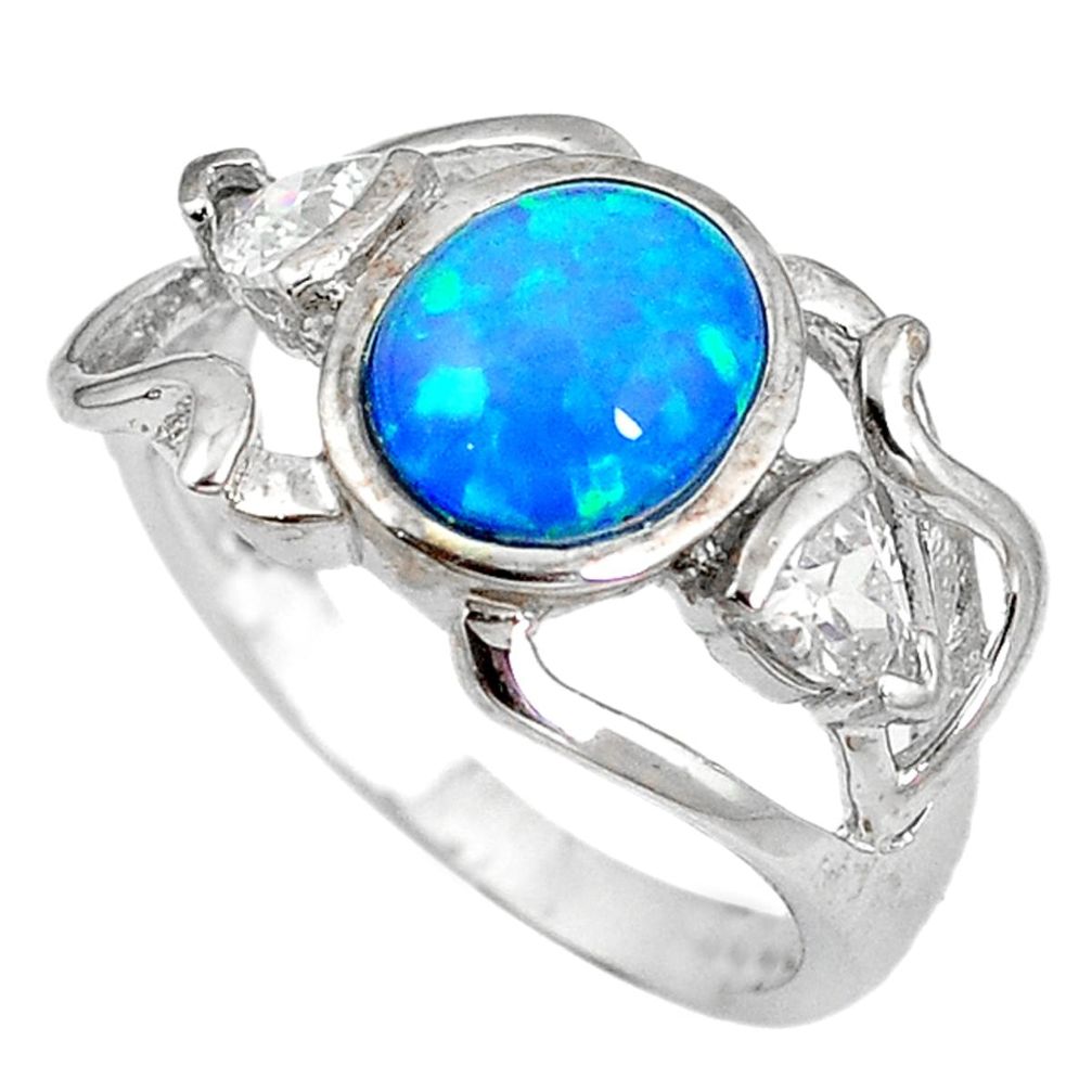 Natural australian opal (lab) white topaz 925 silver ring size 7 a61421 c14959