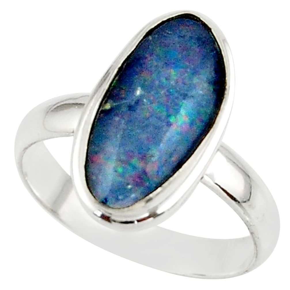 6.37cts natural australian opal triplet 925 silver ring size 8.5 r42505