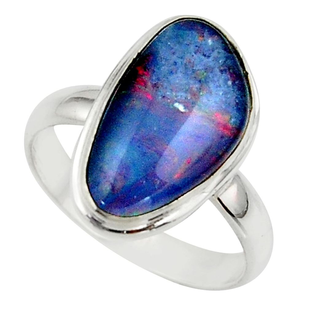 6.70cts natural australian opal triplet 925 silver ring size 8.5 r42512