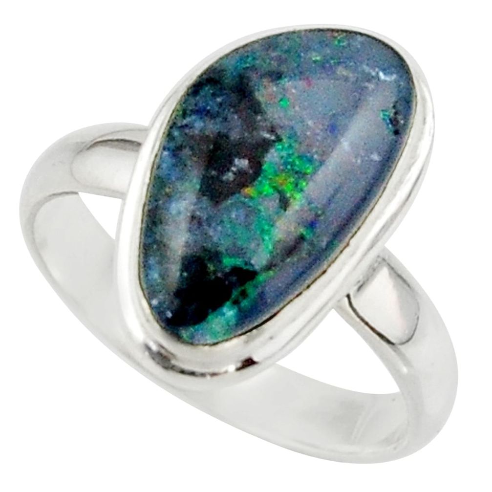 5.95cts natural australian opal triplet 925 silver ring size 7.5 r42514