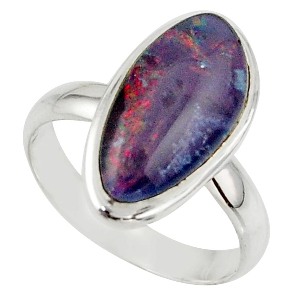 6.12cts natural australian opal triplet 925 silver ring size 7.5 r42515