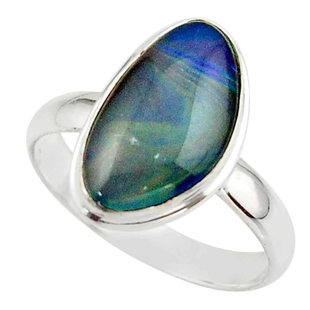 6.39cts natural australian opal triplet 925 silver ring size 10 r42502