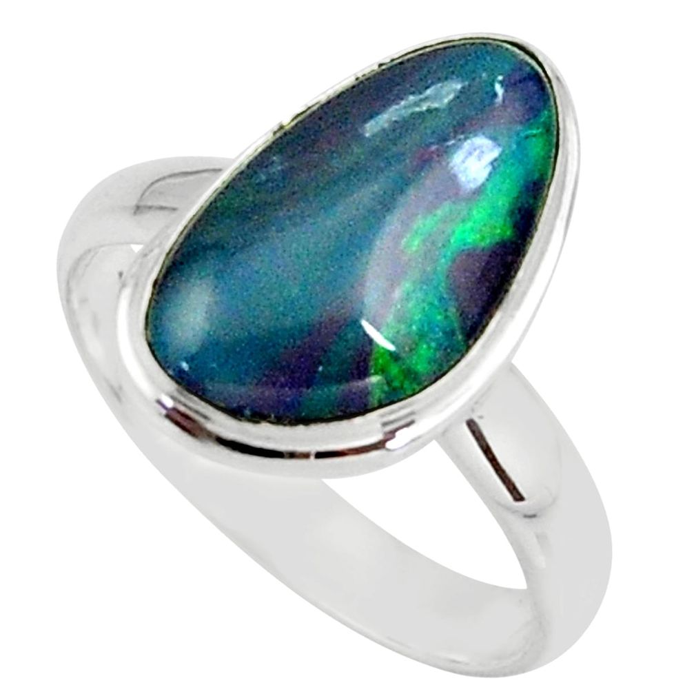 4.84cts natural australian opal triplet 925 silver solitaire ring size 8 r39282