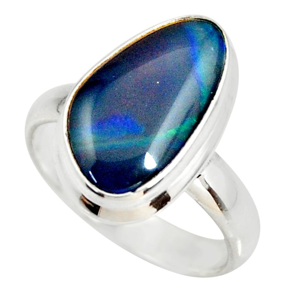 6.10cts natural australian opal triplet silver solitaire ring size 6.5 r34130