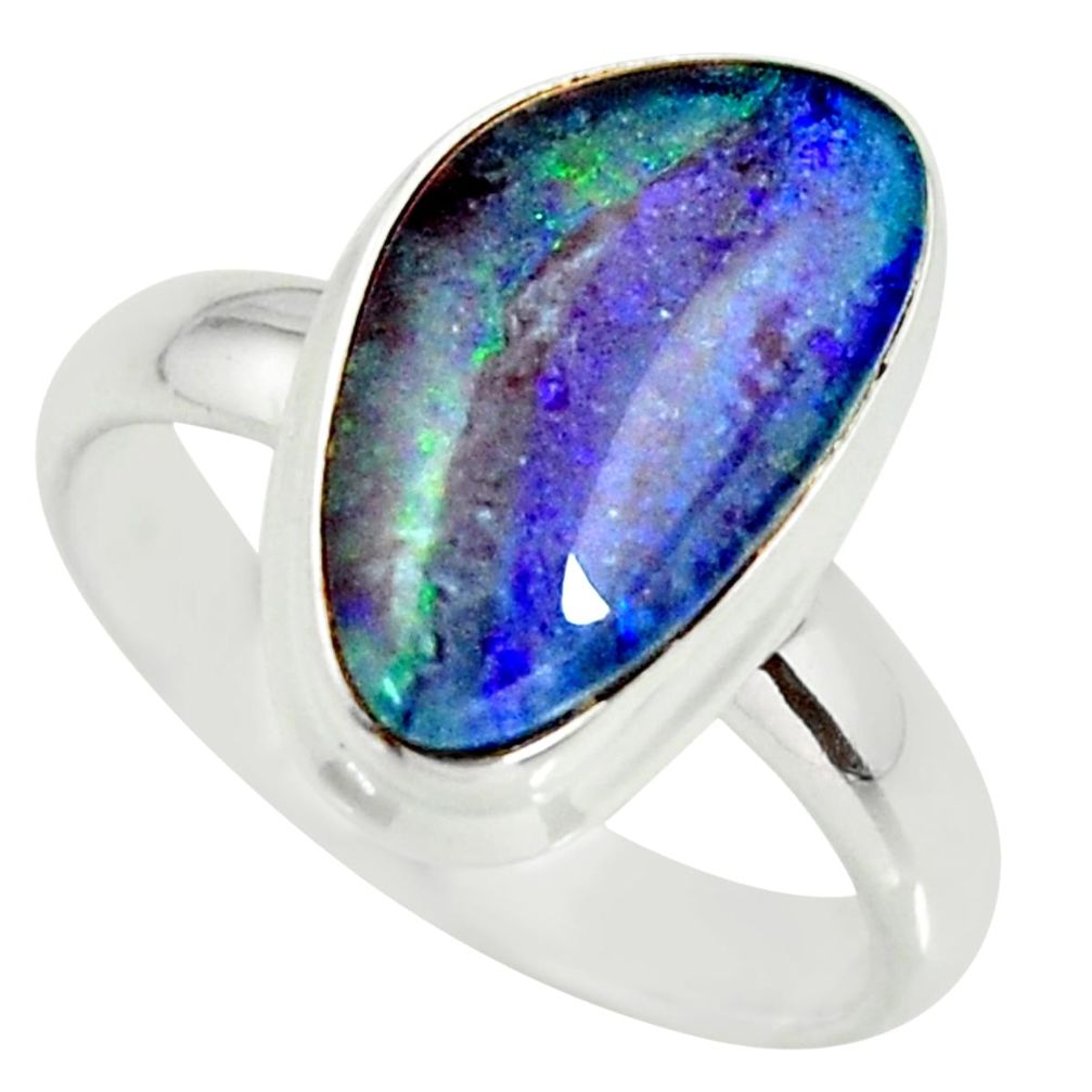 6.54cts natural australian opal triplet silver solitaire ring size 8.5 r34151