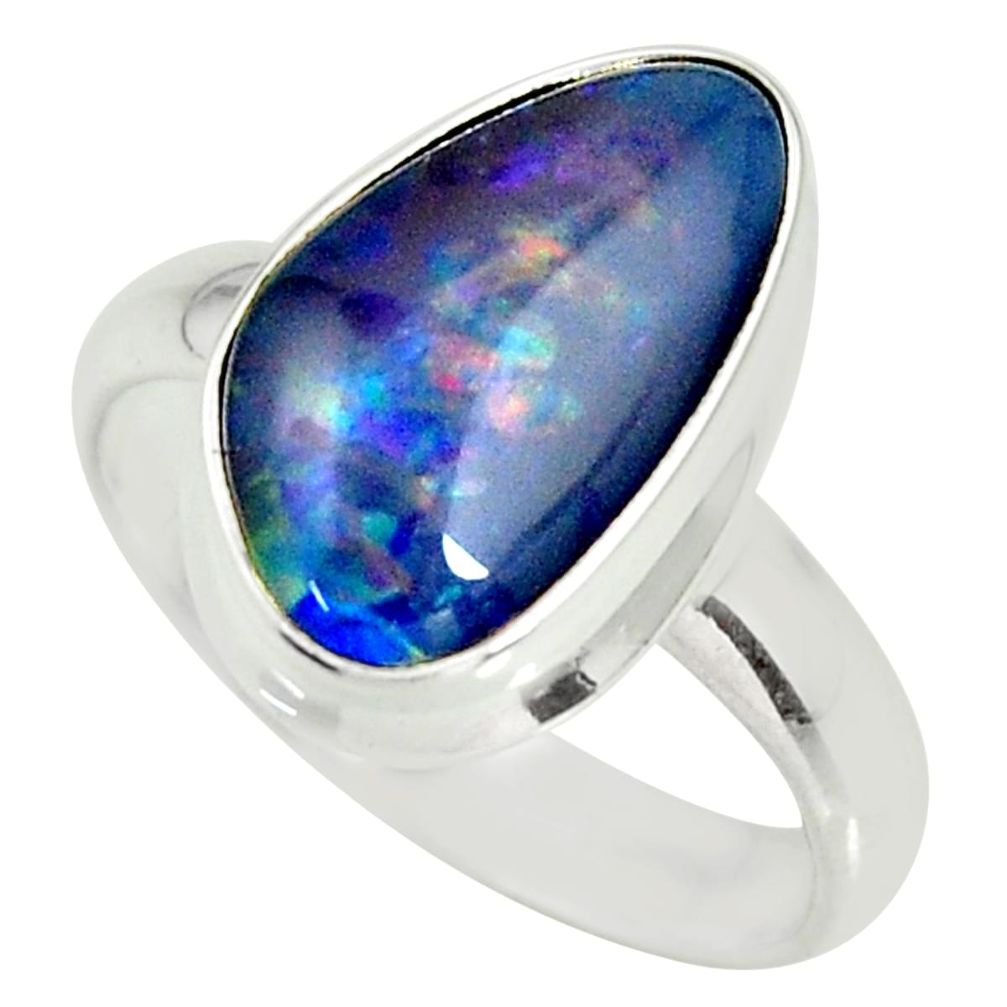 6.02cts natural australian opal triplet silver solitaire ring size 7.5 r34159