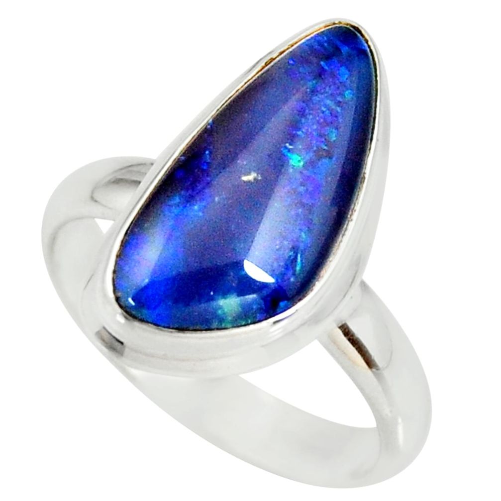 6.58cts natural australian opal triplet silver solitaire ring size 8.5 r34266