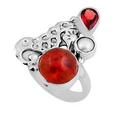 5.42cts natural baltic amber garnet pearl 925 silver seahorse ring size 7 n25849