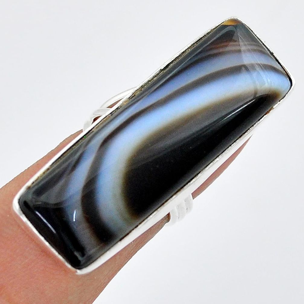 25.62cts natural black botswana agate 925 sterling silver ring size 8 u87951