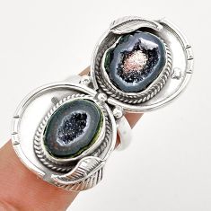 11.03cts natural black geode druzy 925 sterling silver ring size 7.5 u88001