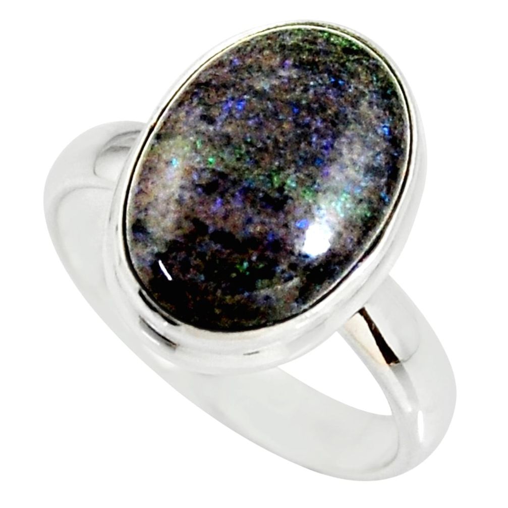 6.55cts natural black honduran matrix opal silver solitaire ring size 7.5 r34378