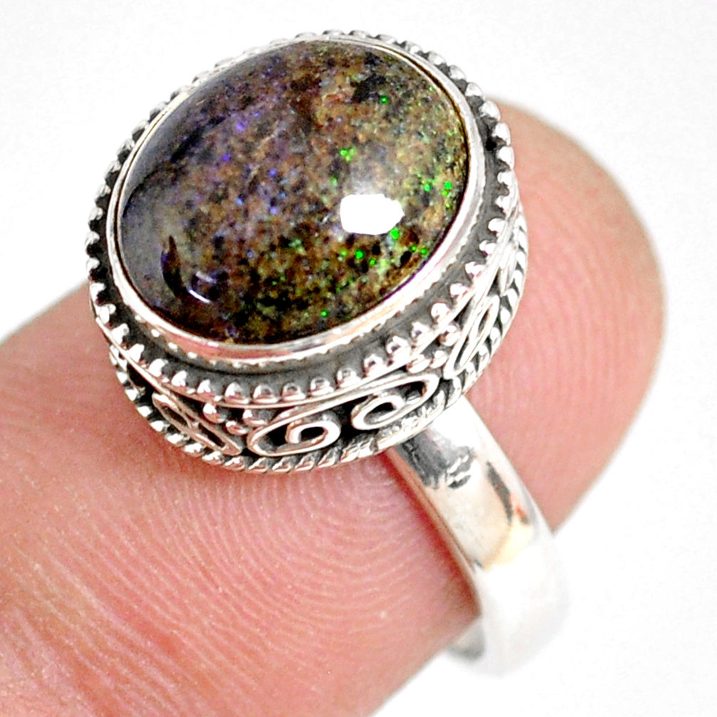 5.18cts natural black honduran matrix opal silver solitaire ring size 7 r76220