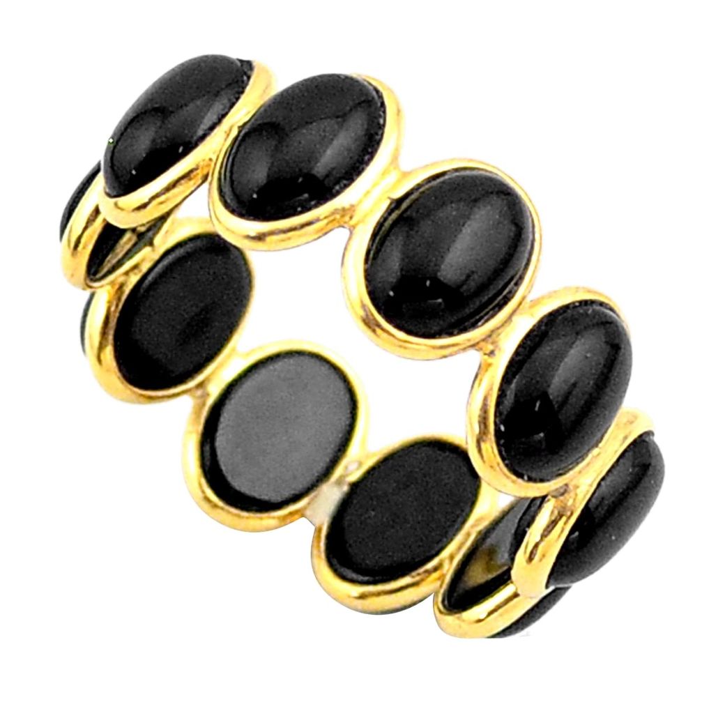7.60cts natural black onyx 925 silver 14k gold eternity ring size 7.5 t44039