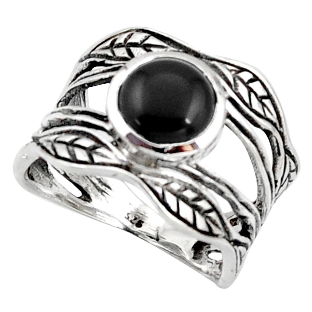 2.93cts natural black onyx 925 silver solitaire leaf ring size 7.5 r36965