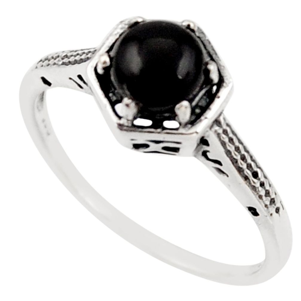 1.34cts natural black onyx 925 silver solitaire ring jewelry size 7.5 r35947