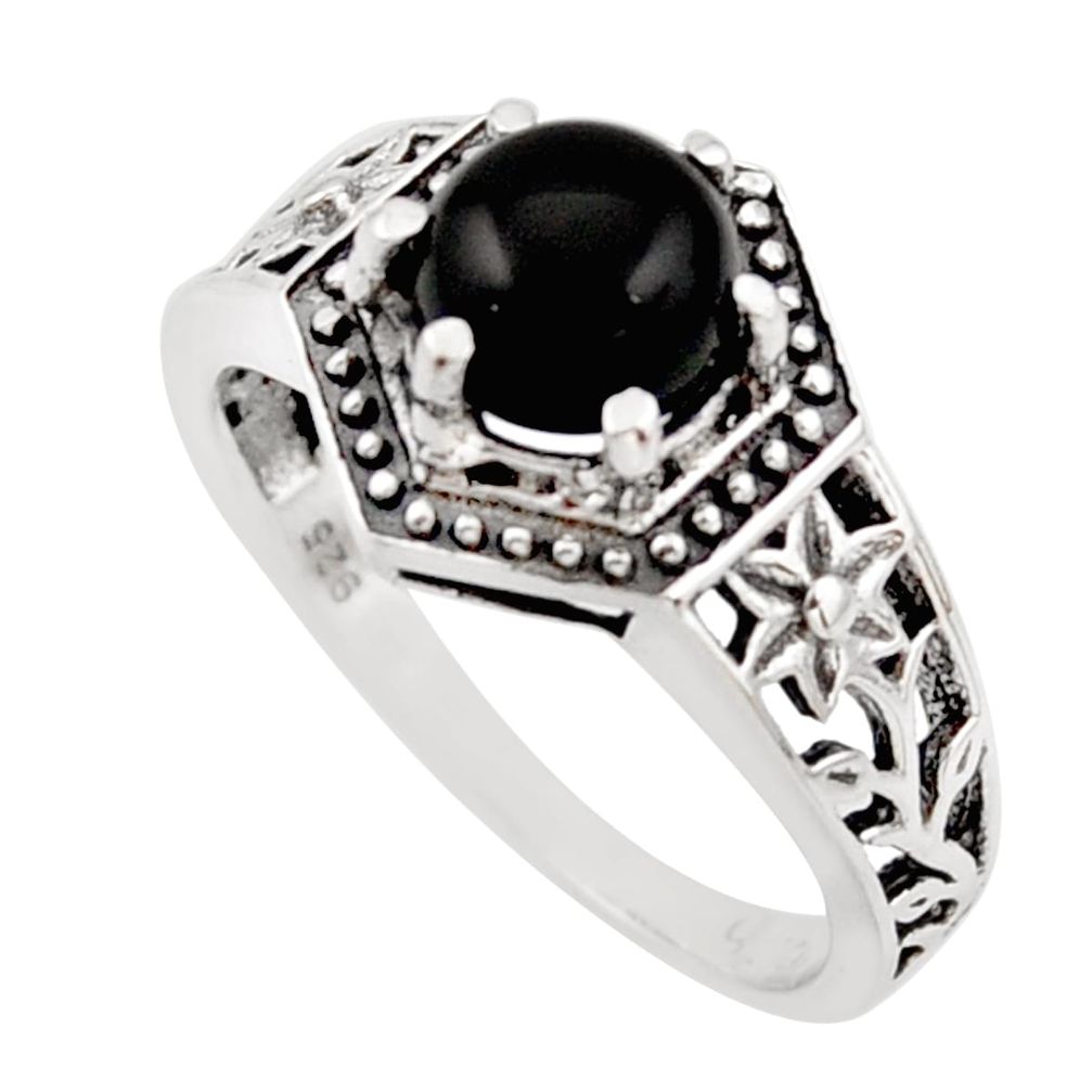 2.09cts natural black onyx 925 silver solitaire ring jewelry size 8 r35946