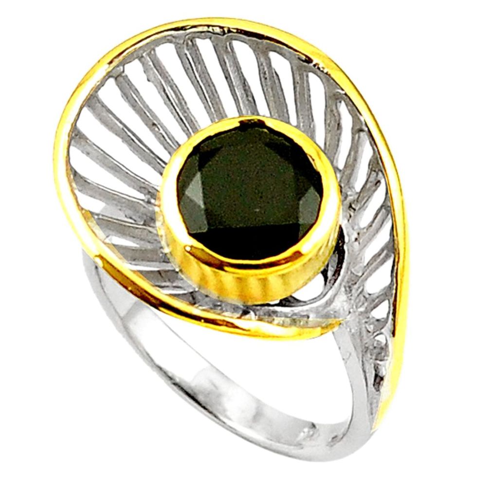 Natural black onyx 925 sterling silver 14k gold ring jewelry size 7 c23881