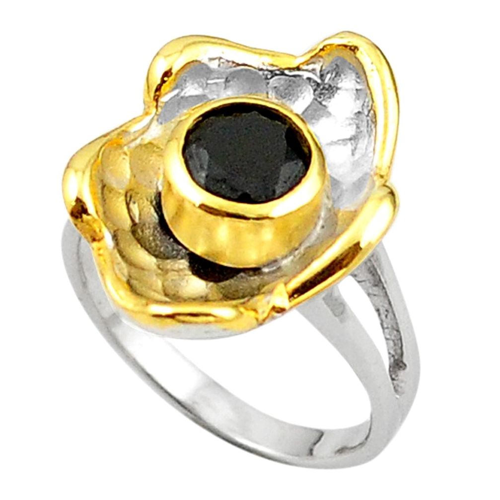 Natural black onyx 925 sterling silver 14k gold ring jewelry size 7 c23971