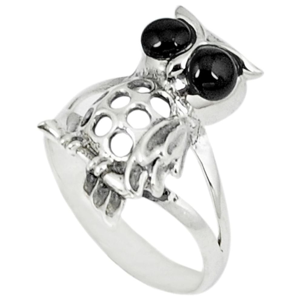 1.45cts natural black onyx 925 sterling silver owl ring jewelry size 6.5 c12243