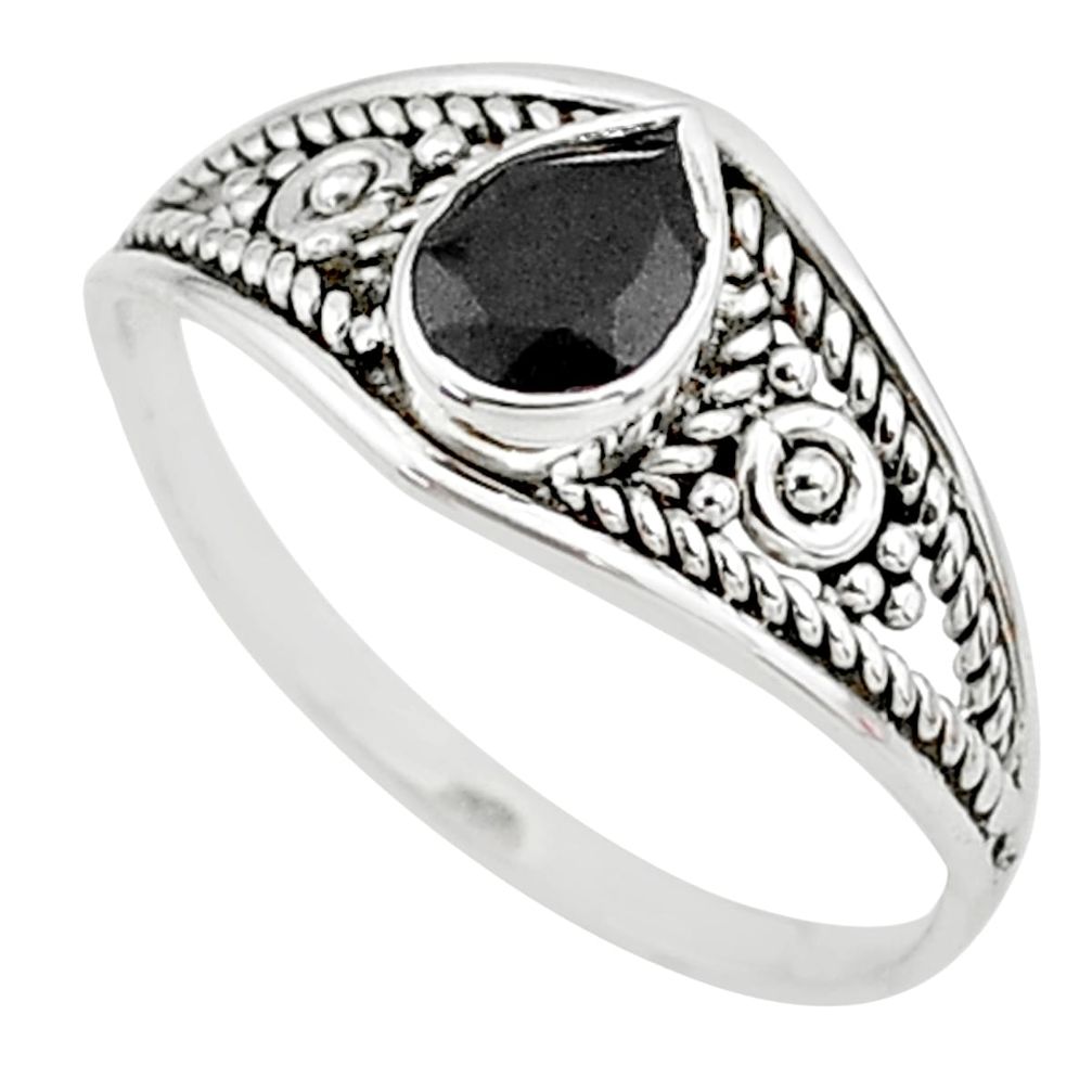 1.57cts natural black onyx 925 silver graduation handmade ring size 8 t9516