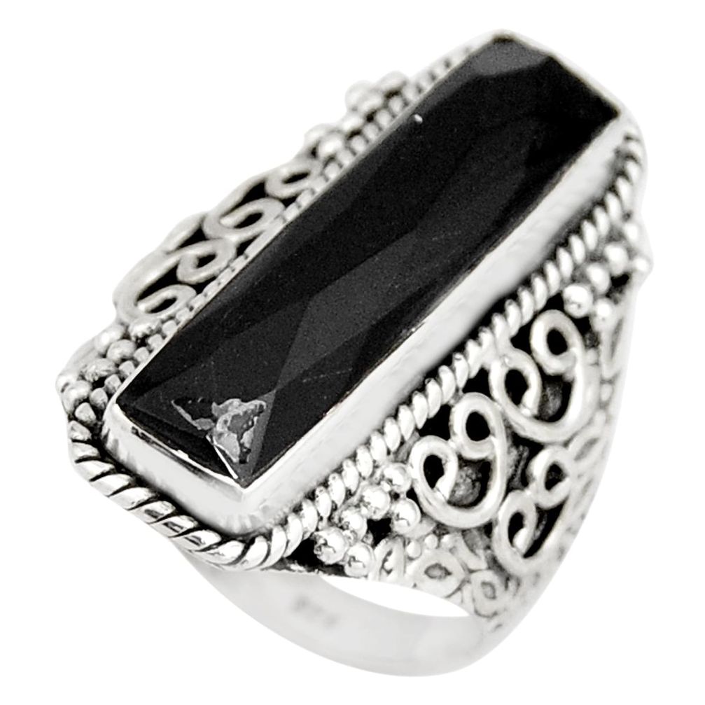 6.89cts natural black onyx 925 sterling silver solitaire ring size 7.5 r21363