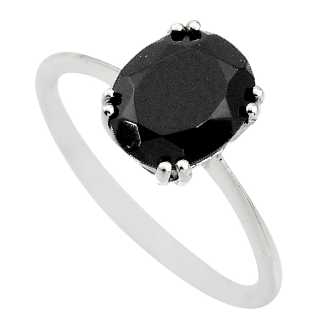 4.22cts natural black onyx 925 sterling silver solitaire ring size 9.5 r25480