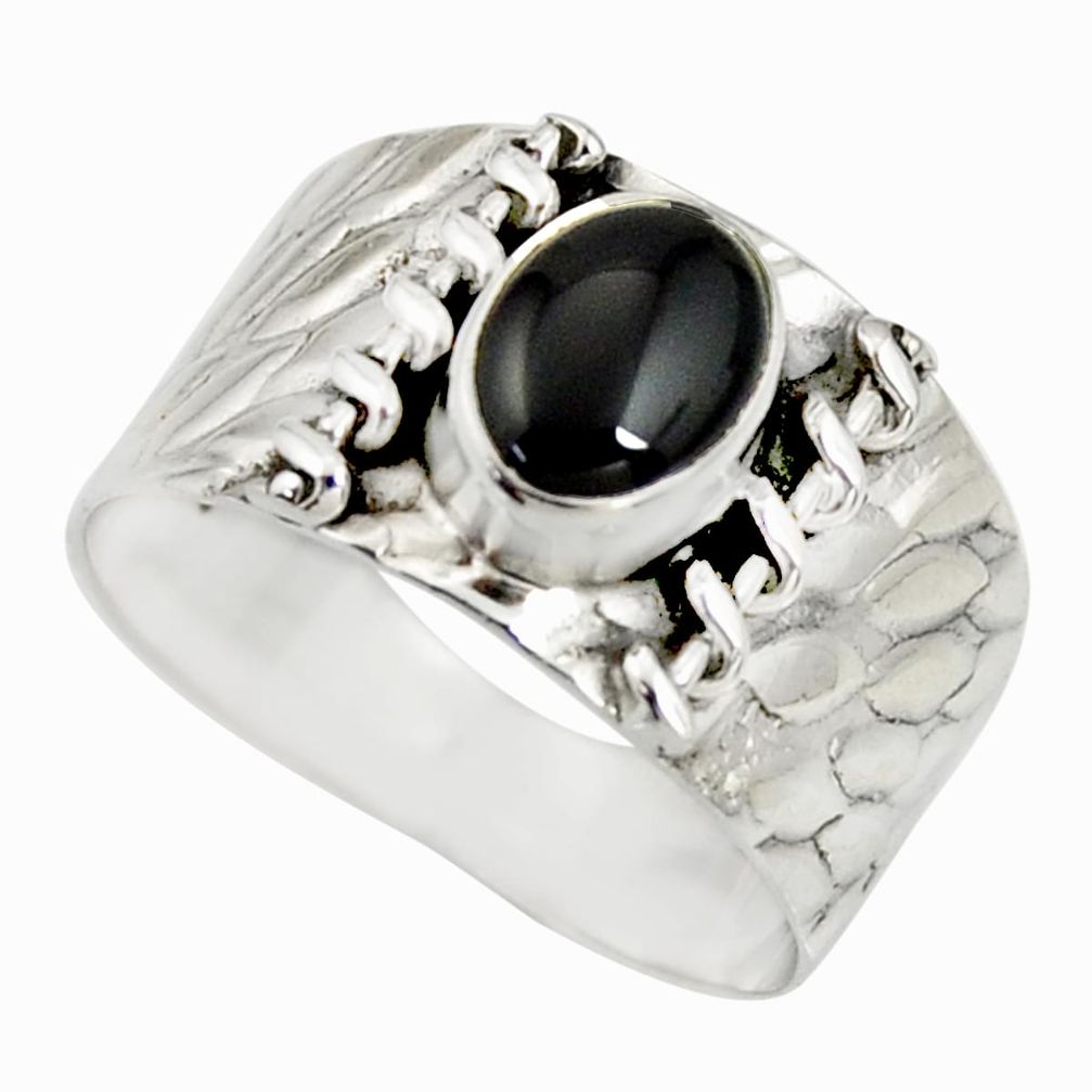 2.01cts natural black onyx 925 sterling silver solitaire ring size 8.5 r34453