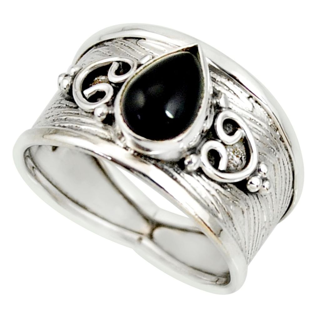 2.13cts natural black onyx 925 sterling silver solitaire ring size 8.5 r34471