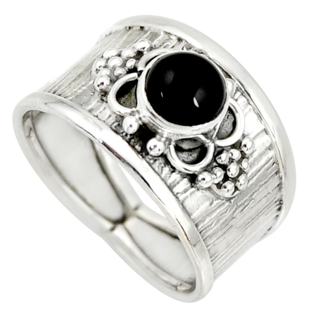 1.41cts natural black onyx 925 sterling silver solitaire ring size 7.5 r34655