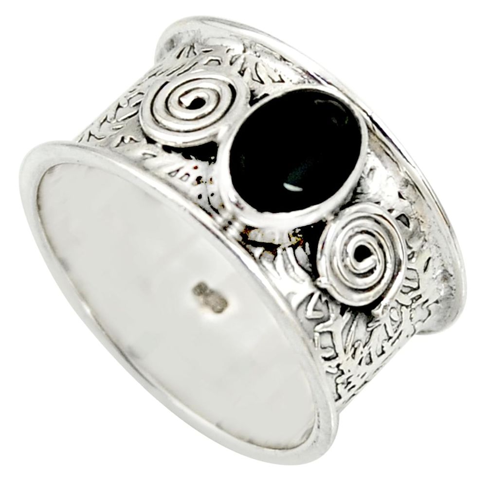 2.11cts natural black onyx 925 sterling silver solitaire ring size 8.5 r34689