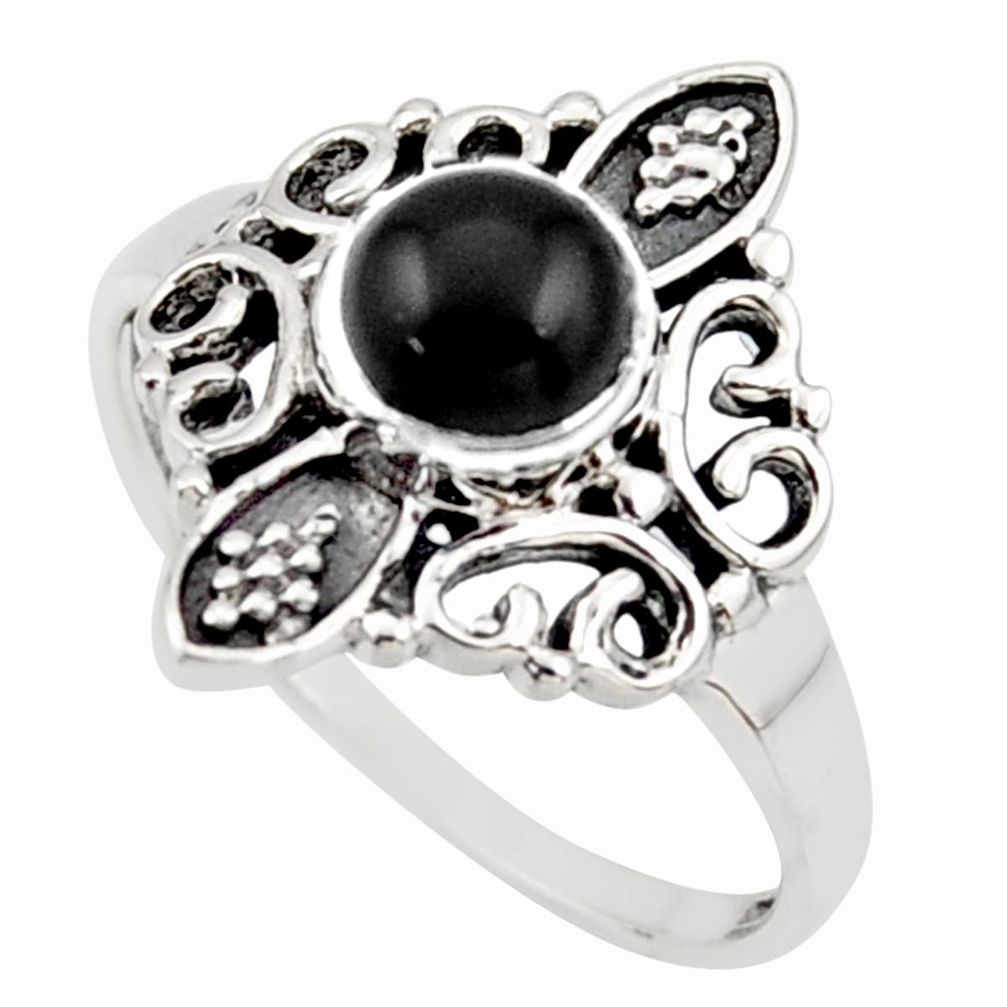 1.21cts natural black onyx 925 sterling silver solitaire ring size 8.5 r35905