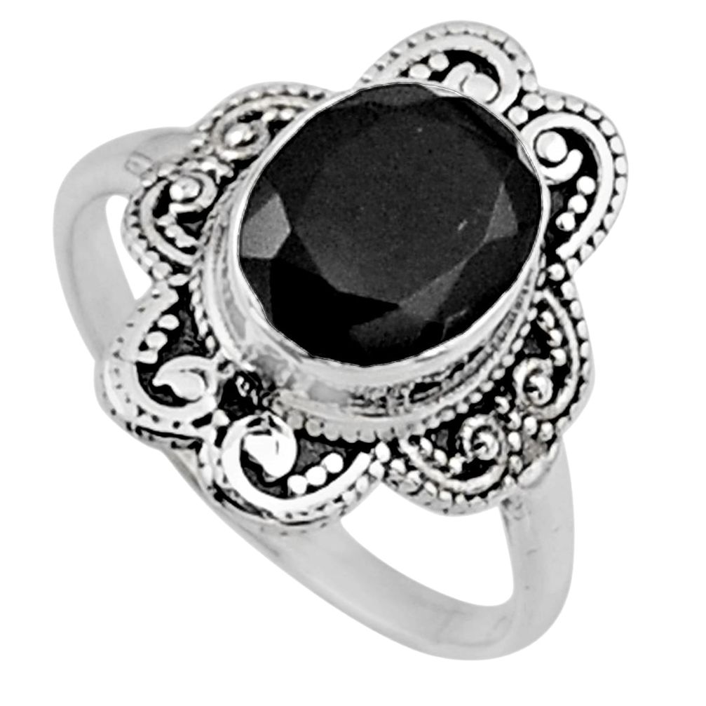 4.06cts natural black onyx 925 sterling silver solitaire ring size 8.5 r54487