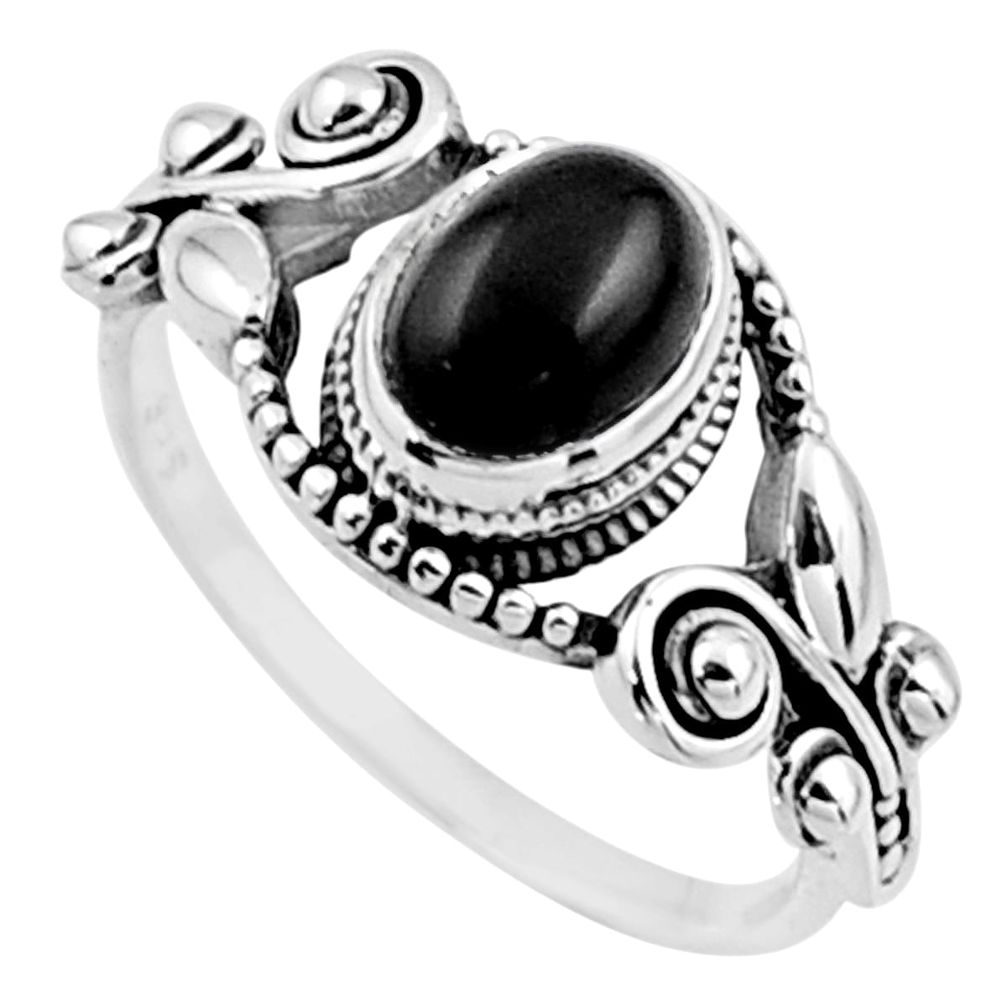 1.90cts natural black onyx 925 sterling silver solitaire ring size 8.5 r54535