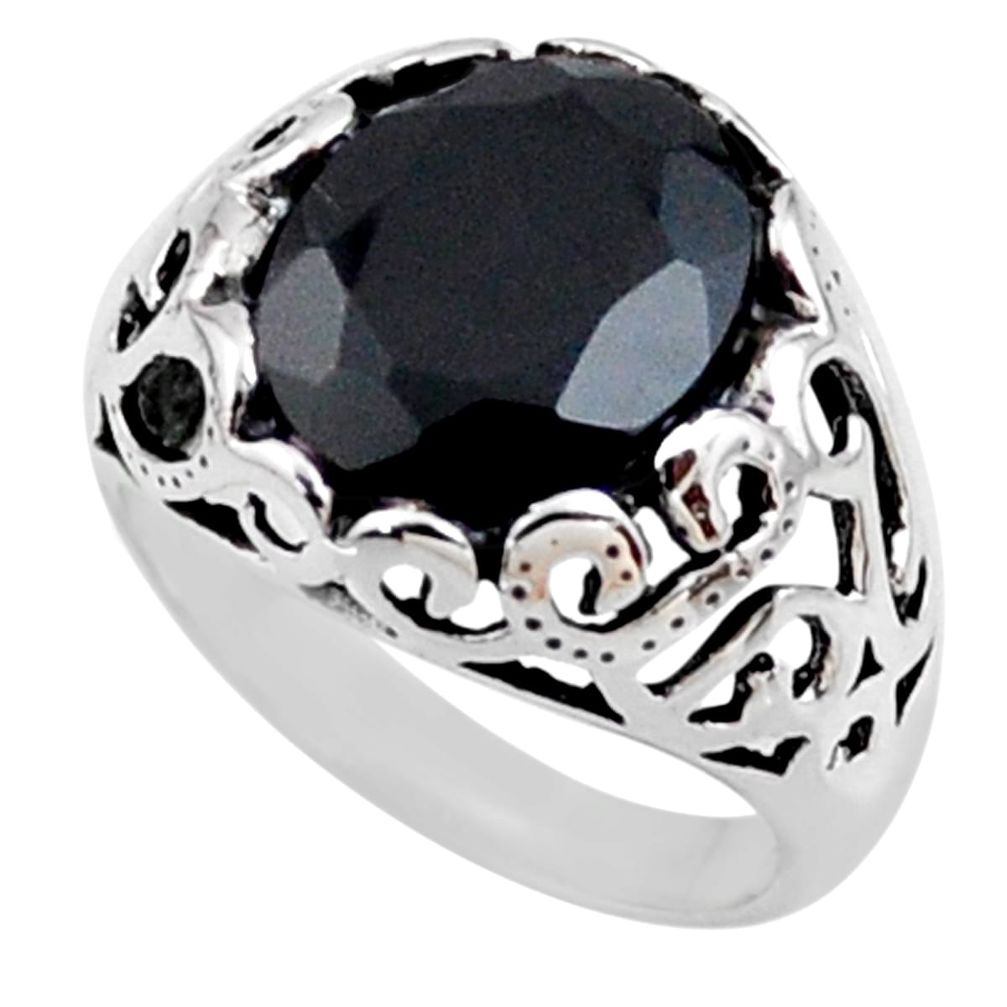 5.31cts natural black onyx 925 sterling silver solitaire ring size 7.5 r54608