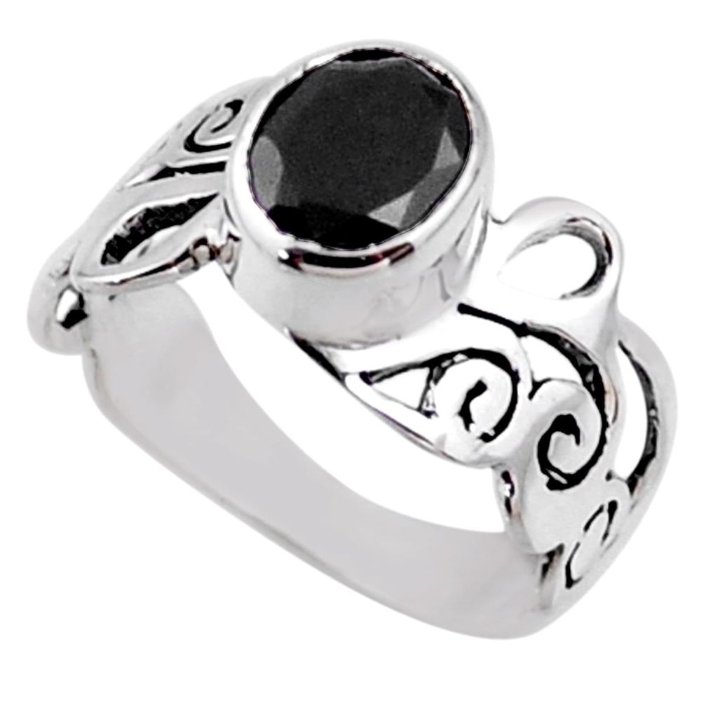 3.01cts natural black onyx 925 sterling silver solitaire ring size 7.5 r54696