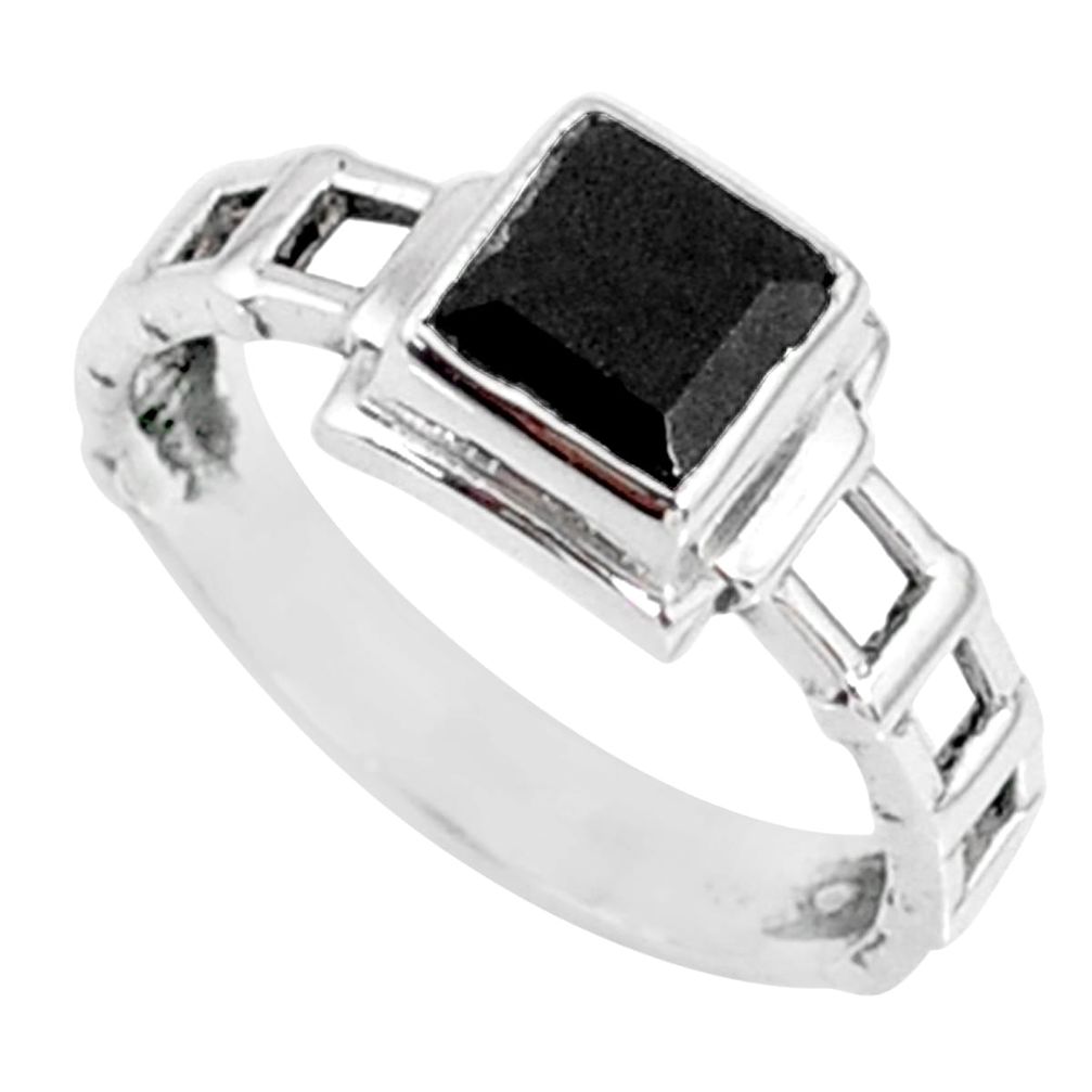 1.39cts natural black onyx 925 sterling silver solitaire ring size 7.5 r68729