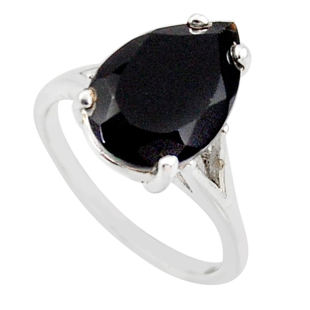 4.89cts natural black onyx 925 sterling silver solitaire ring size 6 r35892