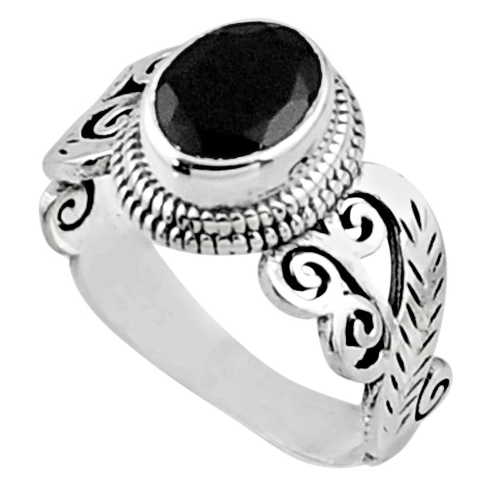 2.01cts natural black onyx 925 sterling silver solitaire ring size 6 r54472