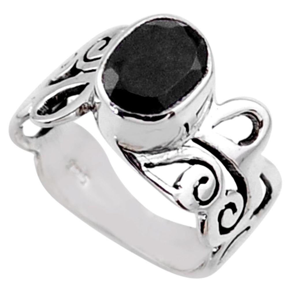 3.02cts natural black onyx 925 sterling silver solitaire ring size 6 r54698