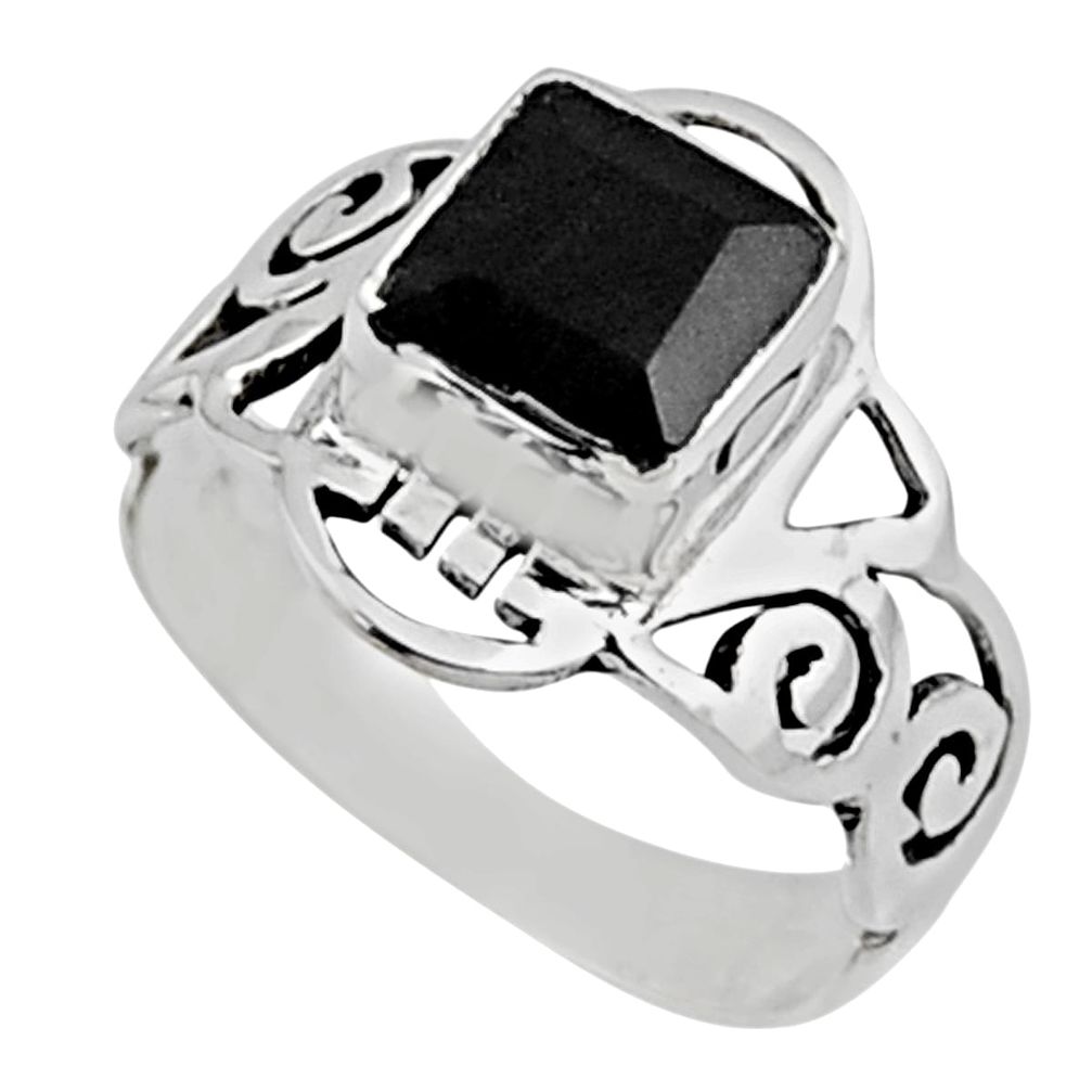 2.71cts natural black onyx 925 sterling silver solitaire ring size 7 r54435