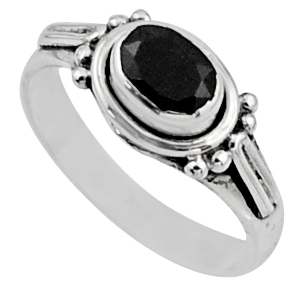 1.56cts natural black onyx 925 sterling silver solitaire ring size 8 r54407