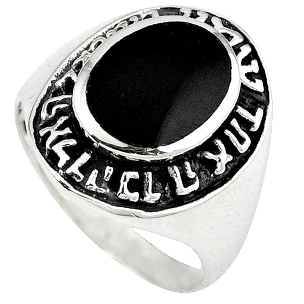 9.47gms natural black onyx enamel 925 sterling silver ring size 9.5 c11037