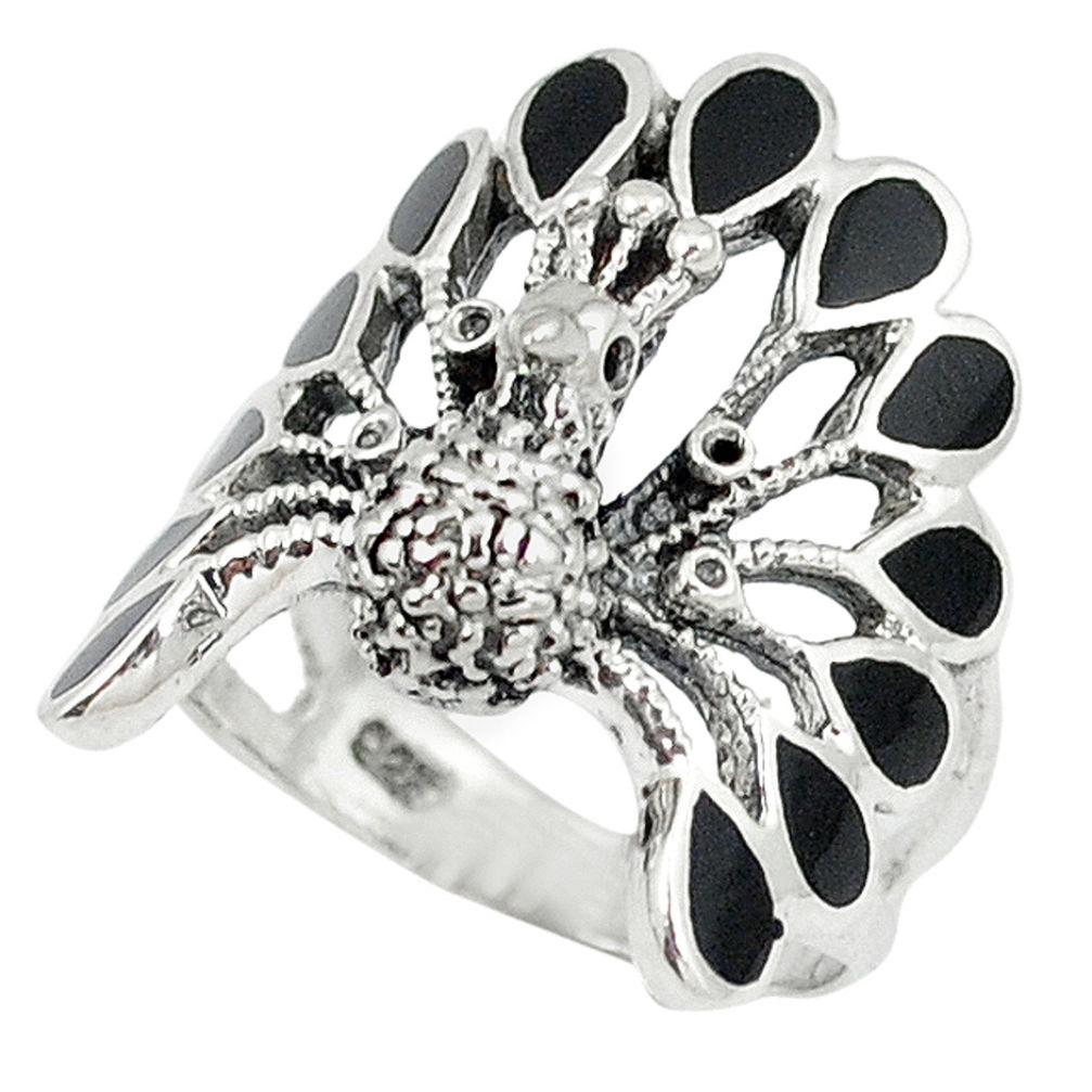 6.47gms natural black onyx enamel 925 sterling silver ring size 6.5 c12390