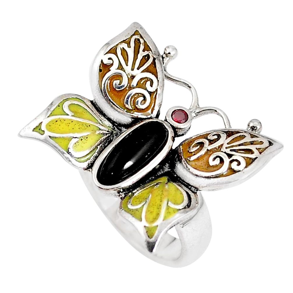 2.01cts natural black onyx garnet enamel 925 silver butterfly ring size 6 c21396