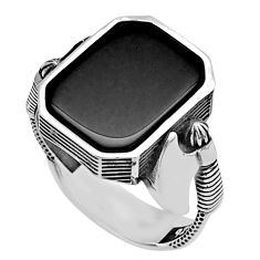 10.19cts natural black onyx octagan sterling silver mens ring size 11.5 c28013