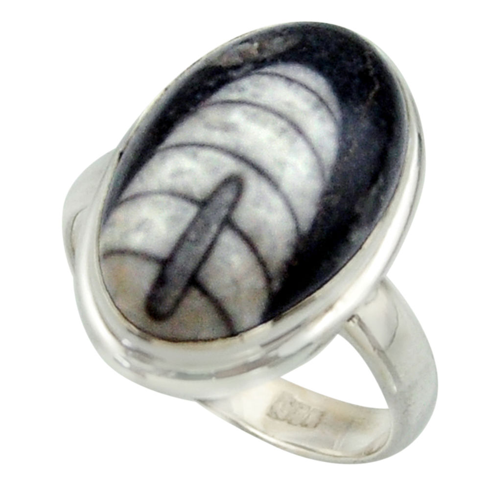 Clearance Sale- 11.48cts natural black orthoceras 925 sterling silver ring jewelry size 8 r42631