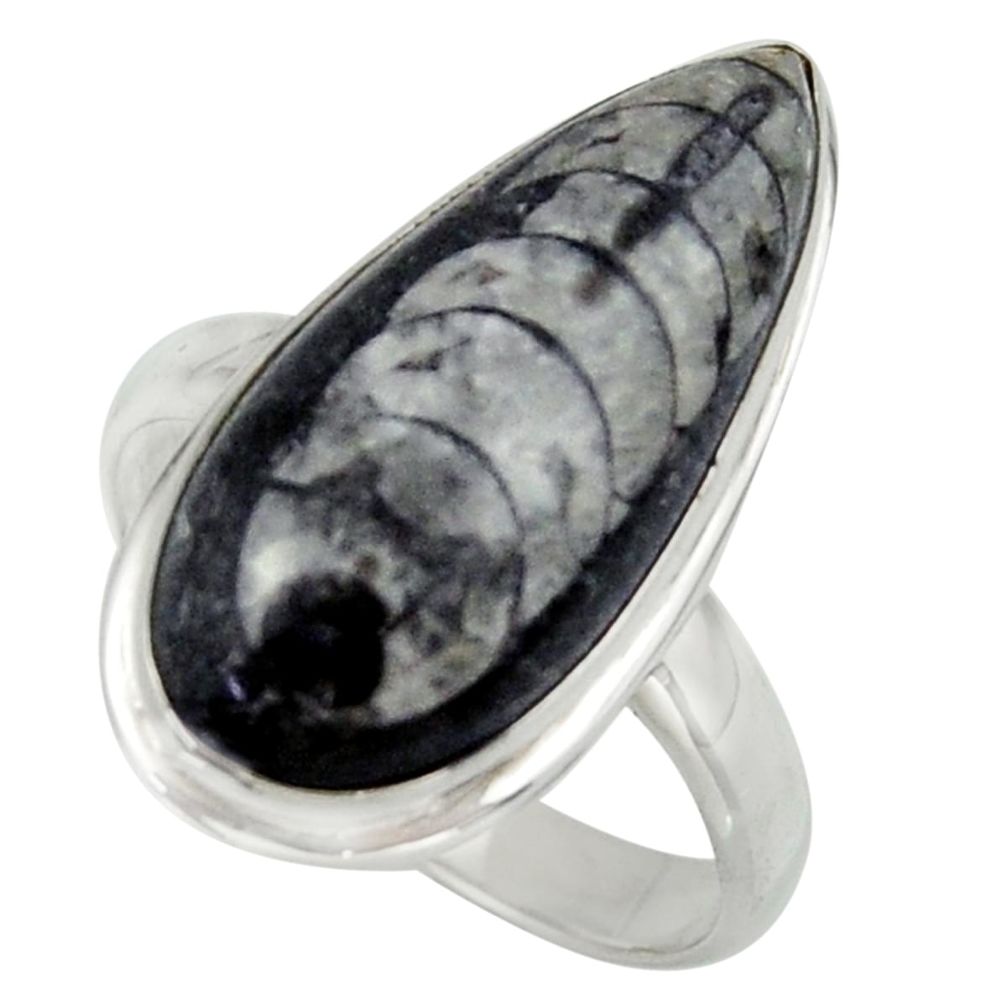 14.44cts natural black orthoceras 925 sterling silver ring jewelry size 9 r42622